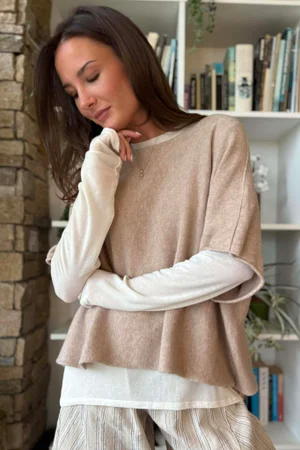 Essential Cashmere Blend Sheer Layering Top Ecru - **